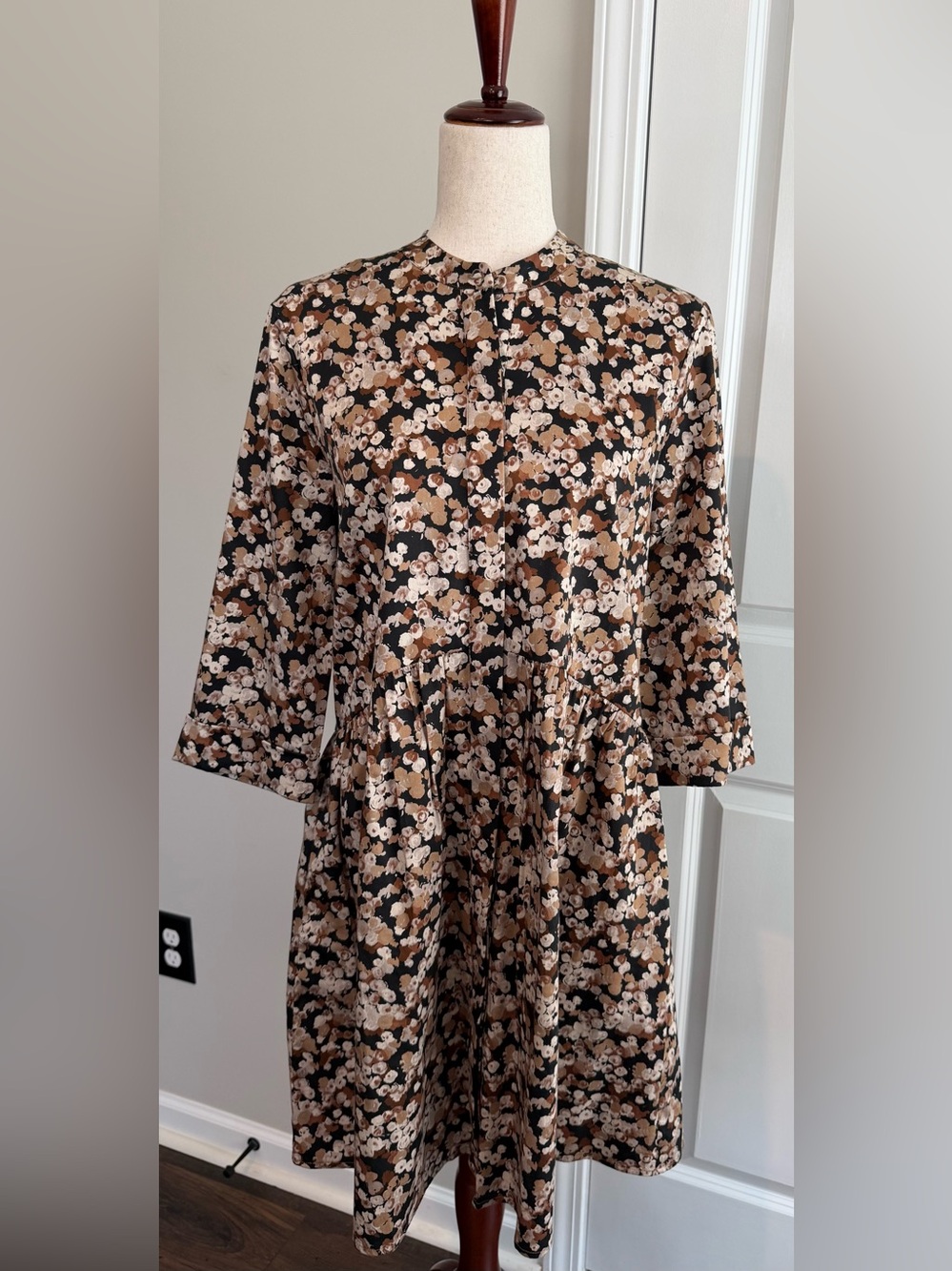 TUCKERNUCK Womens Royal Mini Shirt Dress Brown Floral Woodrose Size Medium
